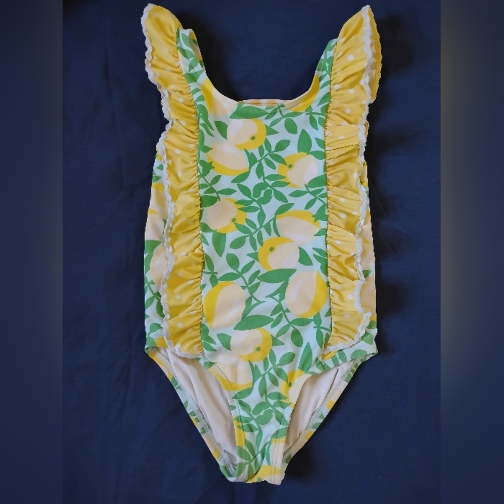 Matilda Jane Day In The Sun Lemon Fruit Swimsuit Ruffle Yellow Green Aqua Girl 6